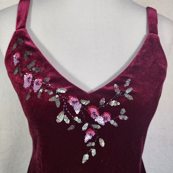 Vintage Alex Evenings Velvet Cami Top Small Maroon Sequin Fairygrunge Whimsigoth - Picture 3 of 8